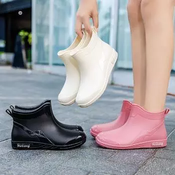 Дождевики женская модная верхняя одежда летняя верхняя одежда короткие резиновые туфли бархатные водонепроницаемые резиновые туфли для девочек износостойкие резиновые сапоги 36