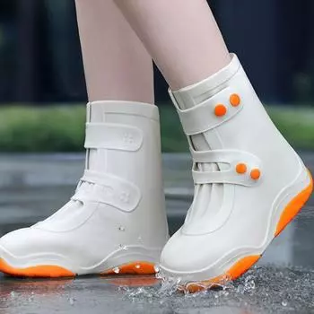 Дождевики женские водонепроницаемые бахилы силиконовые чехлы от дождя верхняя одежда противоскользящие утолщенные и прочные дождевики в дождливые дни XXL белый