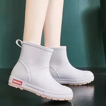 Дождевые сапоги Женская верхняя одежда Модная обувь для воды средней длины Женские водонепроницаемые дождевые сапоги Летняя дышащая кухонная обувь Дождевая резиновая обувь 36 чёрный