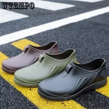 Дождевые туфли, мужская модная пластиковая противоскользящая водонепроницаемая обувь, рабочая обувь, низкие кухонные туфли с коротким бочонком, мужская резиновая обувь 36 зелёный