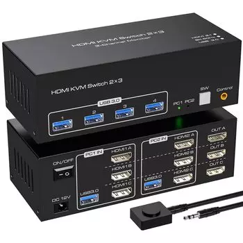 DP 2PC 3 4K 120 Гц HDMI KVM-коммутатор USB-коммутатор 4 порта 8K 60 Гц HDMI 3 входа 3 выхода Коммутатор Коммутатор монитора для 2 компьютеров и 4 USB