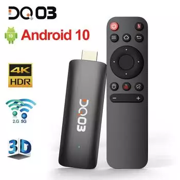 DQ03 Mini TV Stick Android 10 Smart TV Box с четырехъядерным процессором 1 ГБ 8 ГБ 2 ГБ 16 ГБ Поддержка 4K H.265 Dual Wifi 1G+8G чёрный