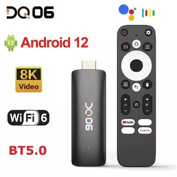 DQ06 ATV Mini TV Stick Android 12 All winner H618 Quad Core Поддержка 8K видео 4K@60fps Wifi6 BT5.0 с BT Voice Remote Smart TV Box 2G16G чёрный