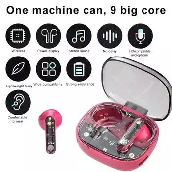 DR91 Bluetooth-совместимые наушники-вкладыши с прозрачным корпусом, глубокий бас, микрофон, шумоподавление, Hi-Fi звук, беспроводные наушники, спортивная одежда красный