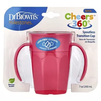 Dr. Brown s, Miletones™, Cheers360™, Spoutless Transition Cup, 6+ Months, Pink, 200ml (7oz)