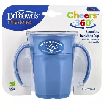 Dr. Brown s, Miletones™, Cheers360™, Spoutless Transition Cup, 6+ Months, Blue, 200ml (7oz)