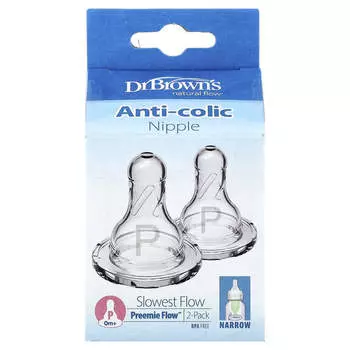 Dr. Brown s Natural Flow®, Соска для недоношенных, Anti-Colic, 0+ месяцев, Самая медленная скорость, 2 шт.