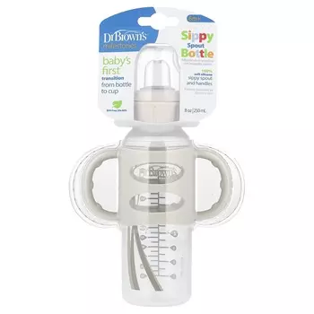 Dr. Brown s Sippy Spout Bottle, 6+ Months, Gray, 250ml (8oz)