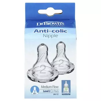 Dr. Brown s Соска Natural Flow®, Антиколиковая, 3+ месяцев, Средний поток, 2 шт.