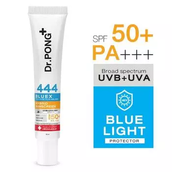 Dr.PONG+ 444 BlueX Гибридный солнцезащитный крем на основе оксида железа и меланина SPF50 Эктоин Ниацинамид 30 мл. х 1/3 шт. 30 ml.