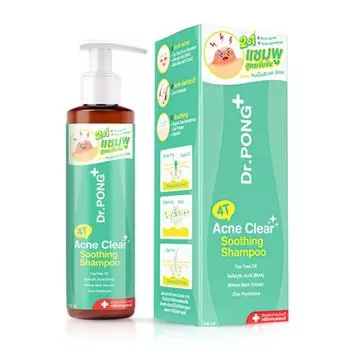 Dr.PONG+ 4T Acne Clear Успокаивающий шампунь, масло чайного дерева, салициловая кислота (ВНА), 140 мл. х 1/3 шт. 140 ml.
