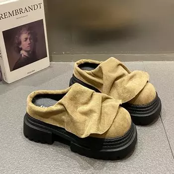 Drag fashion women s shoes slippers thick-soled matte leather casual spring retro new muffin sole shoes 35