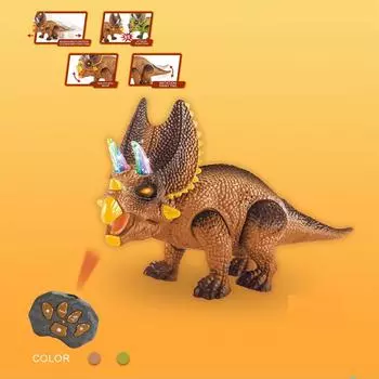 (Драгоценная память)Имитация динозавра, игрушка с дистанционным управлением, многофункциональная модель динозавра с легкой прогулкой и звучанием, коричневая/зеленая игрушка-трицера-топс One Size зелёный