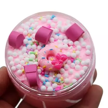 (Драгоценная память)Новые конфеты, пончики, хлопковые грязевые слойки, слизь, шпатлевка, ароматизированная стрессовая детская глиняная игрушка, 100 мл розовый