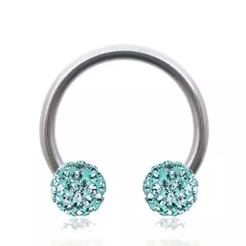 Драгоценное кольцо-подкова для пирсинга с лабреткой, бирюзовый синий хрустальный шар, покрытый стальной смолой, диаметр 6 мм