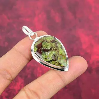 Драгоценности с драконьим кровавым камнем, подвеска ручной работы из драгоценного камня, антикварная подвеска из стерлингового серебра 925 пробы, подарок на помолвку 2.24 Inches зелёный