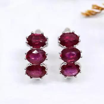 Драгоценные настоящие драгоценные камни Натуральный рубин Серьги из серебра 925 пробы Камень июля Элегантные украшения для женщин Подарки на помолвку и годовщину M красный