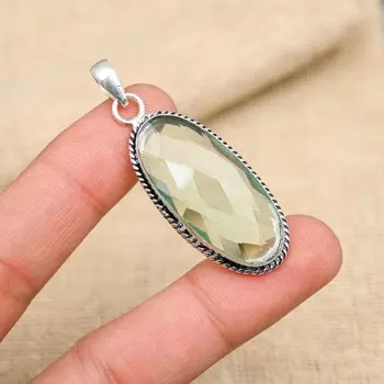 Драгоценный камень аква-апатит, подвеска из твердого серебра 925 пробы ручной работы, ювелирные изделия 1.97 Inches зелёный