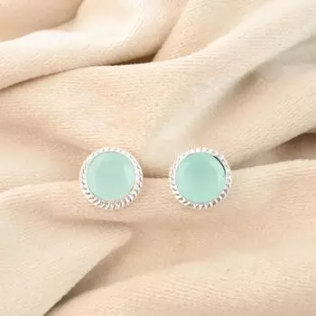 Драгоценный камень Аква Халцедон 925 Проба Цельное Серебро Ювелирные изделия Ручной работы Вечерние Пусеты 0,53 EE-147-13