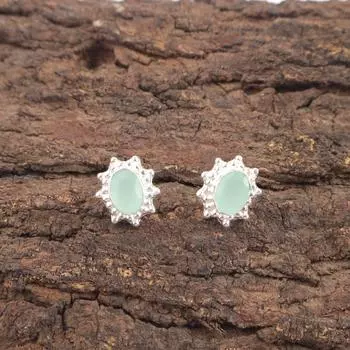 Драгоценный камень Аква Халцедон Ювелирные изделия из стерлингового серебра 925 ручной работы Серьги 0,54 EE-151-17