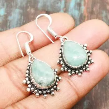 Драгоценный камень аквамарин из стерлингового серебра 925 пробы, замечательные серьги ручной работы, ювелирные изделия 1.38 Inches зелёный