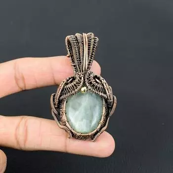 Драгоценный камень аквамарин ручной работы из чистой медной проволоки, обернутый ювелирными изделиями 2.83 Inches синий