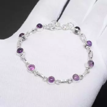 Драгоценный камень аметист ручной работы браслет из стерлингового серебра 925 пробы натуральный аметист драгоценный камень ювелирный браслет с аметистом для подарков 8 фиолетовый