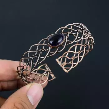Драгоценный камень аметист ручной работы из чистой медной проволоки, ювелирные изделия, регулируемые манжеты для свадебного подарка Adjustable фиолетовый
