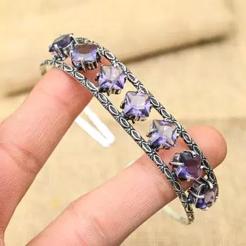 Драгоценный камень аметист ручной работы из стерлингового серебра 925 пробы, ювелирные изделия, регулируемый браслет для свадебного подарка