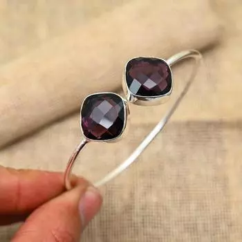 Драгоценный камень аметист ручной работы из твердого стерлингового серебра 925 пробы, ювелирные изделия, манжеты/браслет для свадебного подарка Adjustable фиолетовый