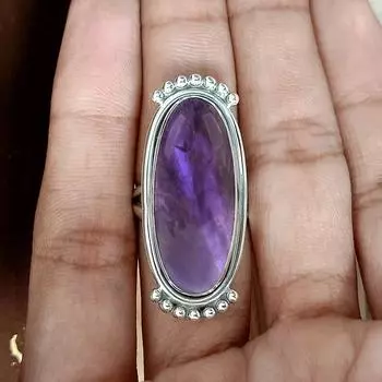 Драгоценный камень аметист Серебро 925 пробы, дизайнерское длинное овальное кольцо ручной работы, эффектное кольцо, украшения с камнем, распродажа Cyber Week 6