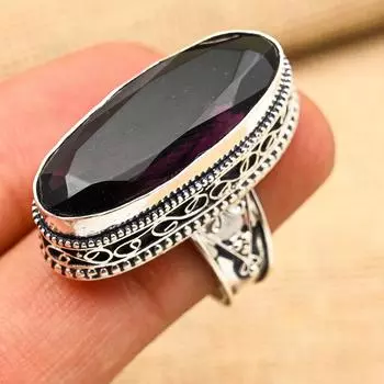 Драгоценный камень аметист, твердое кольцо из стерлингового серебра 925 пробы, антикварное ювелирное изделие ручной работы, подарок для матери 4 фиолетовый