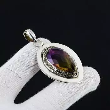 Драгоценный камень Аметрин, подвеска из стерлингового серебра 925 пробы ручной работы, подвеска в форме капли, подвеска из драгоценного камня аметрина для подарков для мамы 2.16 фиолетовый/жёлтый