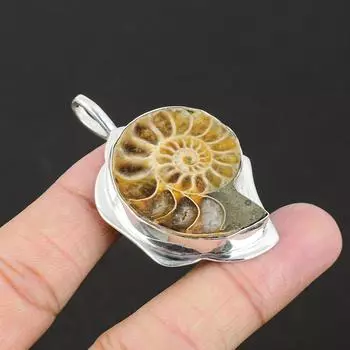 Драгоценный камень аммонит, подвеска из стерлингового серебра 925 пробы ручной работы, ювелирные изделия из натурального аммонита, ювелирные изделия из целебного драгоценного камня 925 пробы для подарков 1.96 brown-nose
