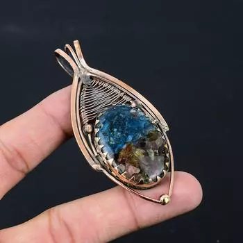 Драгоценный камень арбуз, турмалин, чистая медная проволока, обернутая подвеской ручной работы, ювелирное изделие для нее синий