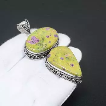 Драгоценный камень Атлантисит Подвеска из стерлингового серебра 925 пробы ручной работы Натуральный двойной кулон из драгоценного камня Атлантисита Подарки ручной работы Подвеска Подарки на День благодарения 2.5 зелёный