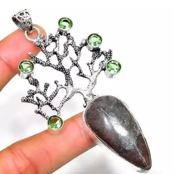 Драгоценный камень Цаворит «Драконья кровь» 925 пробы, посеребренный ювелирный кулон 3,21 дюйма 3.21 розовый