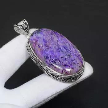 Драгоценный камень чароит ручной работы, стерлинговое серебро 925 пробы, ювелирный кулон, натуральный драгоценный камень чароит, целебный овальный античный чароит, ювелирный кулон для подарков 2.16 чёрный/фиолетовый