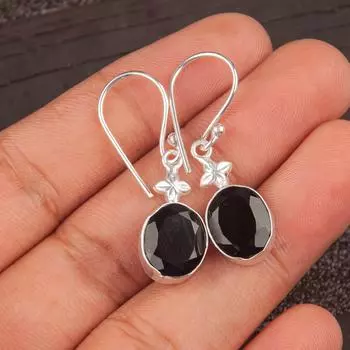 Драгоценный камень Черный Оникс 925 Стерлинговое серебро Ювелирные изделия Ручная работа Серьги 1,30 Для свадьбы EE-6-17