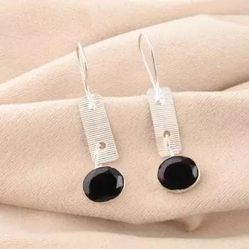 Драгоценный камень Черный Оникс 925 Стерлинговое Серебро Ювелирные изделия Модные Серьги ручной работы 1,9 EE-168-21
