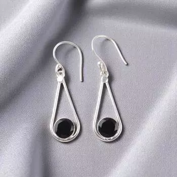 Драгоценный камень Черный Оникс Ювелирные изделия из серебра 925 пробы Ручная работа Серьги 1,76 Для подарка EE-126-20