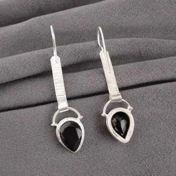Драгоценный камень Черный Оникс Ювелирные изделия из серебра 925 пробы Ручная работа Богемные серьги 2,3 EE-166-18