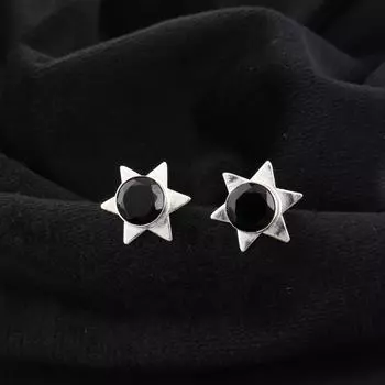 Драгоценный камень Черный Оникс Ювелирные изделия из стерлингового серебра 925 пробы Ручной работы Серьги-пусеты 0.44 EE-175-17