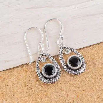 Драгоценный камень Черный Оникс Ювелирные изделия из стерлингового серебра 925 пробы Серьги-капли/подвески в стиле бохо 1,38 CE-3-2