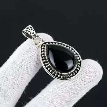 Драгоценный камень черный оникс, подвеска из стерлингового серебра 925 пробы ручной работы, натуральный черный камень оникс, подвеска из драгоценного камня черного оникса для подарков 1.77 чёрный