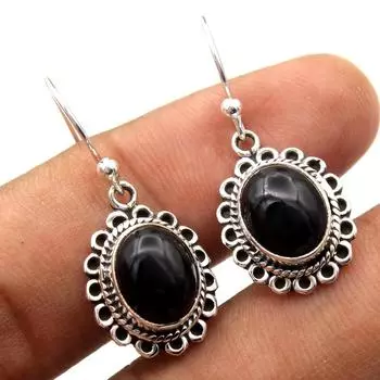 Драгоценный камень черный оникс, твердые серьги из стерлингового серебра 925 пробы, ювелирные изделия ручной работы, висячие серьги чёрный