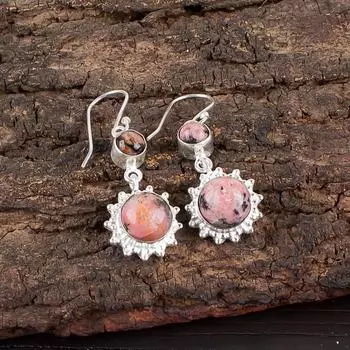 Драгоценный камень черный родонит, ювелирные изделия из стерлингового серебра 925 пробы, серьги ручной работы 1,80 EE-13-23