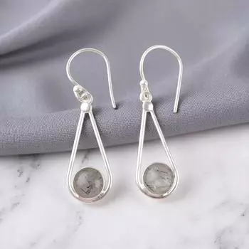 Драгоценный камень Черный Рутил Ювелирные изделия из стерлингового серебра 925 ручной работы Серьги Dnagle 1,76 EE-126-23