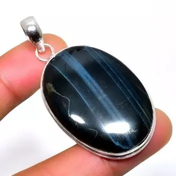Драгоценный камень Черный тигровый глаз 925 посеребренная подвеска ручной работы 2,08 дюйма 2.08 чёрный