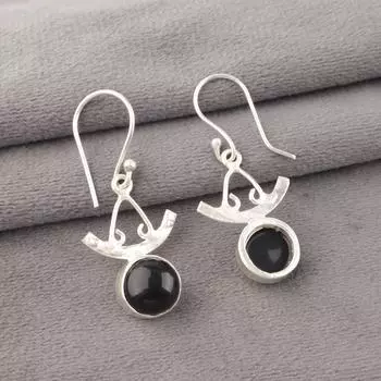 Драгоценный камень Черный Турмалин Ювелирные изделия из серебра 925 пробы Ручная работа Серьги 1,63 EE-152-34